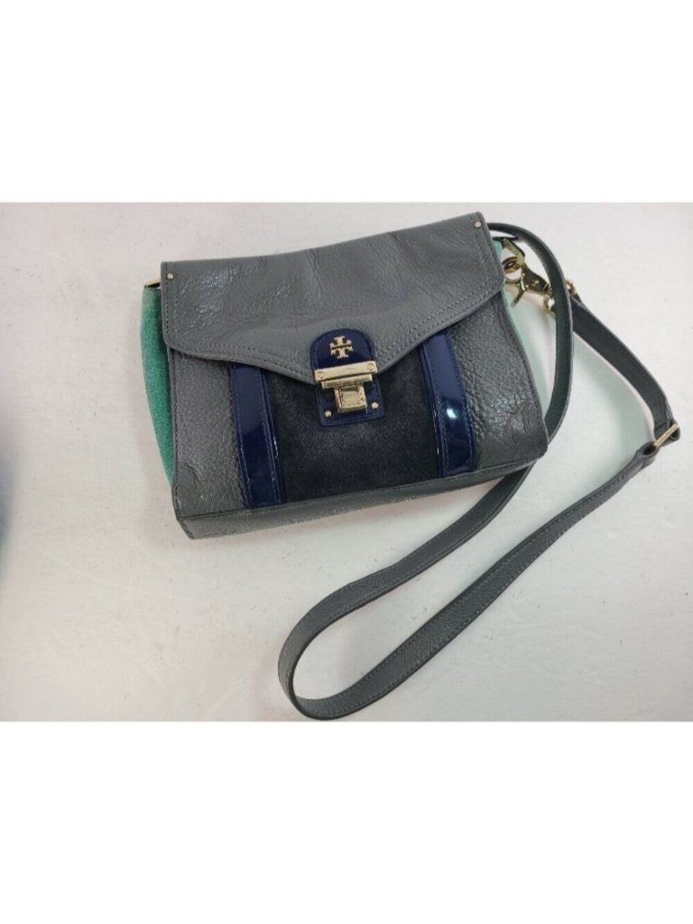 TORY BURCH Crossbody Bag Rachel Evening Sky Leather Suede